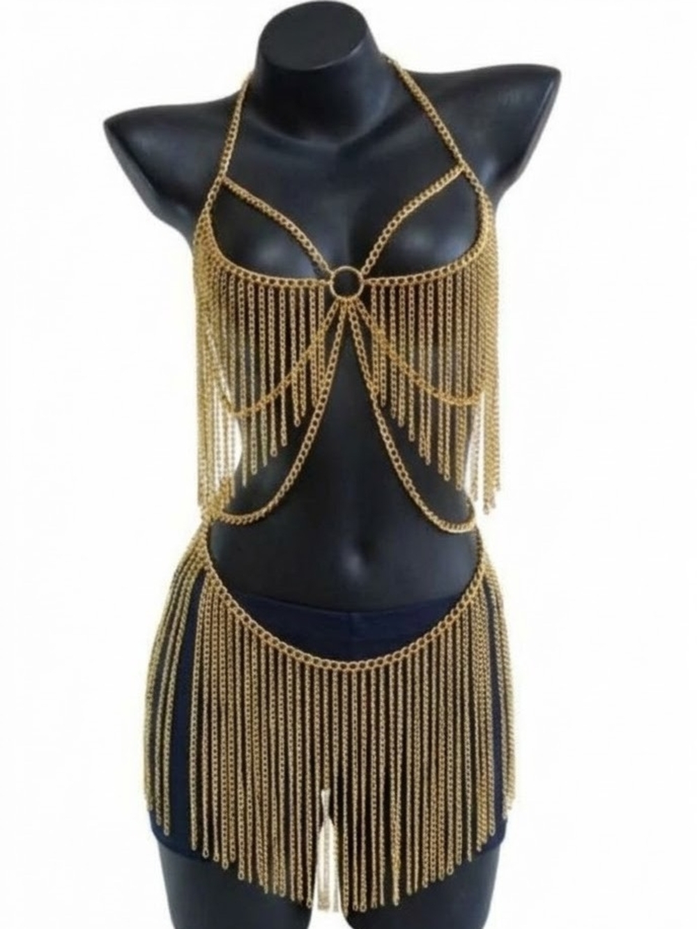 Draped Gold Fringe Body Chain Necklace